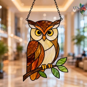 Owl Stained Glass Pattern PDF | Owl Stained Glass Suncatcher | Bird Stained Glass Pattern | Snowy Owl Glass Design |Printable Glass Template