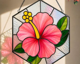 Hibiscus glas-in-loodpatroon PDF | Sjabloon voor bloemenraampaneel | Tropische hibiscus glaskunst | Bloemen glasontwerp | Hibiscus raamhanger