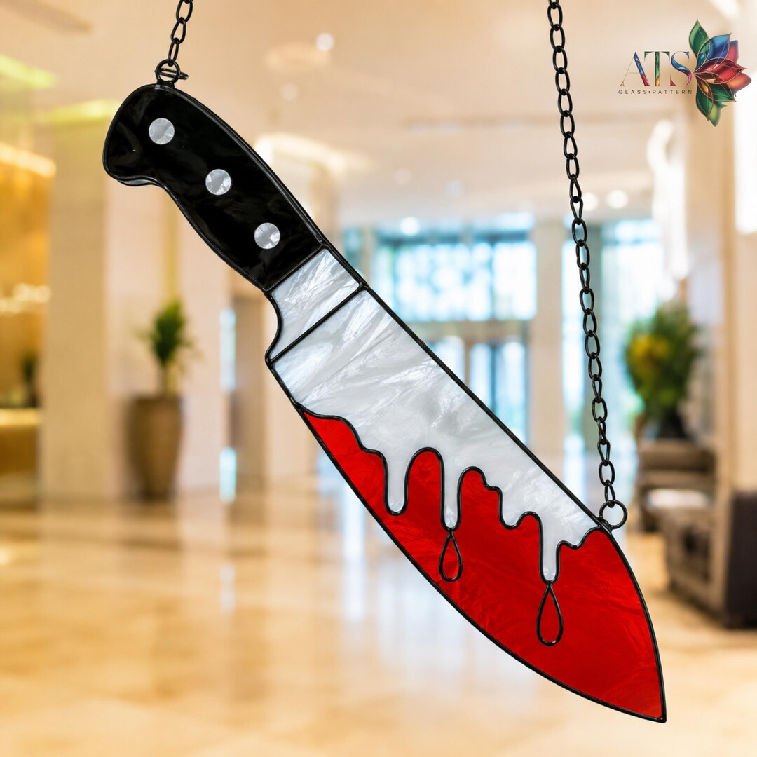 Bloody Knife Stained Glass Sun Catcher Pattern SVG Png | Spooky ...