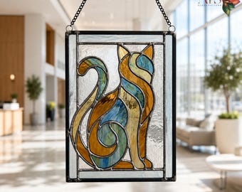 Glas-in-loodpatroon met kattenmotief | Sjabloon voor een raamdecoratie met huisdierenmotief | Raamdecoratie met katten | Zelf glas-in-lood met kattenmotief | Printbaar ontwerp