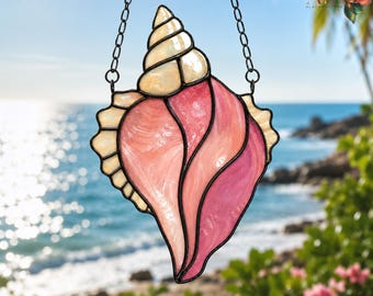 Gebrandschilderd glaspatroon met schelpschelp | Seashell Suncatcher-sjabloon | Modern nautisch doe-het-zelf glazen paneel | Eenvoudige Seashell-SVG-pdf direct downloaden