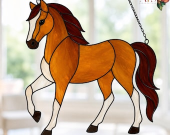 Gebrandschilderd glaspatroon paard | Boerderijdieren Suncatcher digitale sjabloon pdf | Ontwerp paard met gebrandschilderd glas voor beginners, png-bestand | Moderne dierenglaskunst