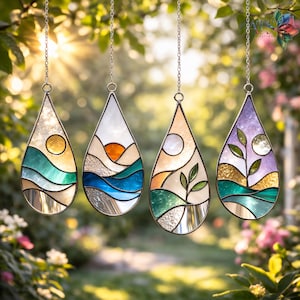 Mini Drops Stained Glass Pattern | Mini Rising Sun Drop – Set of 4 Stained Glass Patterns | Modern Stained Glass Suncatcher | sunburst glass