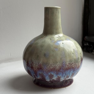 Handmade Drip Glaze Bud Vase, Blue and Plum Ombre Ceramic Bottle, Unique Stoneware Vase for Dried Flowers, Artisan Studio Pottery, Wabi Sabi