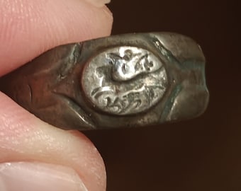 Autentico anello in argento dell'antica Repubblica Romana con sigillo del leone e iscrizione, raro, misura 18,75 mm/ 8,75 US