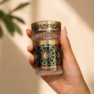 6 pieces Moroccan mosaic tea glass-  Gold & Jewel tone drinking glass