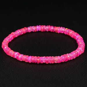 Handmade Hot Pink Opal Bracelet, Natural Ethiopian Magenta Fire Opal Bracelet,  Genuine Hot Pink Opal Stretch Bracelet For Her.