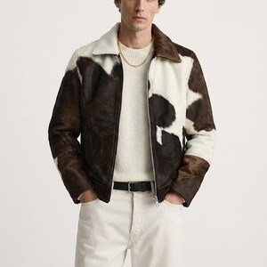 Men Cowhide Leather Jacket Patchwork On Leather Jacket Vintage Western Style Jacket Handmade Genuine Leather Coat Streetwear Biker Jacket