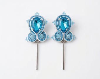 Brincos soutache brancos, prateados e turquesa