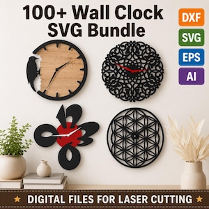 Laser Cut Wanduhr Bundle, dekorative Holzkunst, CNC-Dateien (Digitaler Download)