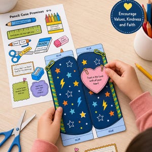 Bastelidee fürs Federmäppchen zum Schulanfang, christliches Gebet als druckbare PDF-Datei, Schulaktivität für Kinder
