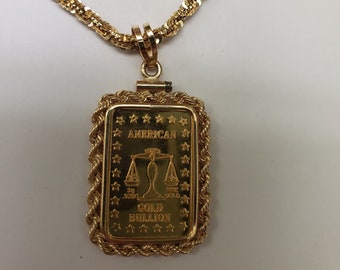 American Gold Bullion 5 Gram .999 Gold 14K Rope Bezel Pendant
