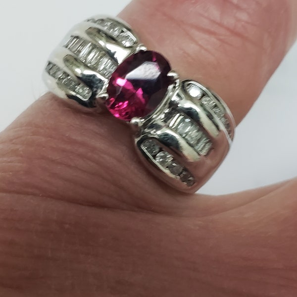 JCR Vintage Unique 1.75cttw Flawless Natural Pink Tourmaline & Diamonds  14K White Gold Cocktail Ring,1950s