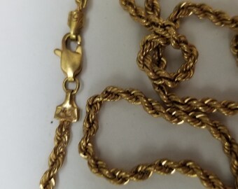 Estate 18k Solid Gold Rope Style Necklace 24", 8.18gr.