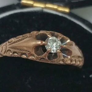 Antique  Victorian  Old European Cut .15ct Diamond Belcher 12k Gold Ring