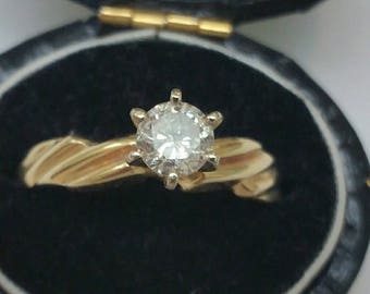 Estate 14k Yellow  Gold Engagment Solitaire Brilliant cut   .50ct  High Quality Diamond  Ring,1950s