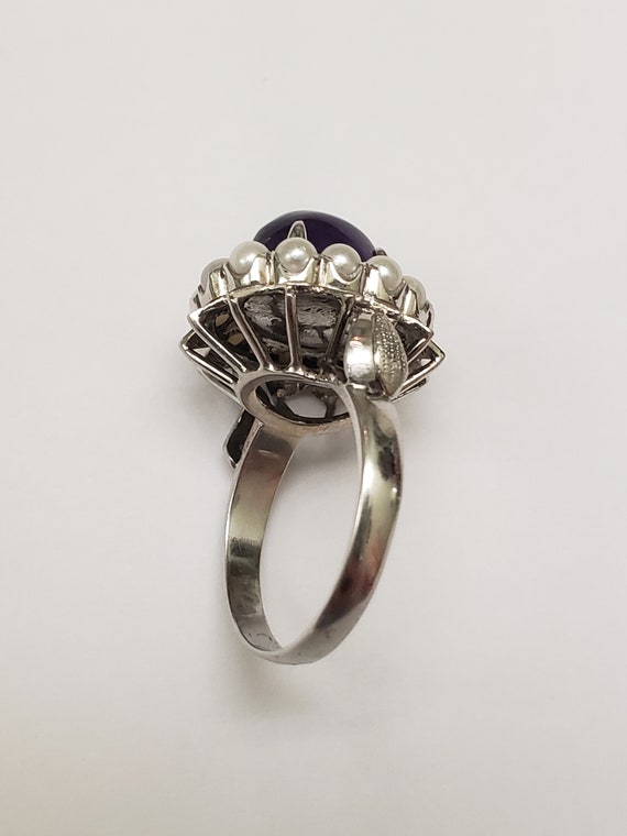 Incredible works of Art Antique 14k WG  Genuine  Cabochon Amethyst  & Seeds Pearl, 1930's View 6