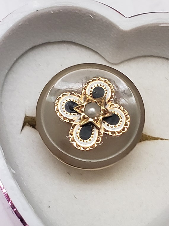 Incredible works of Art Antique Victorian 10k YG Genuine Agate & Seed Pearl Magen David Star Enameled Ring , 1800's