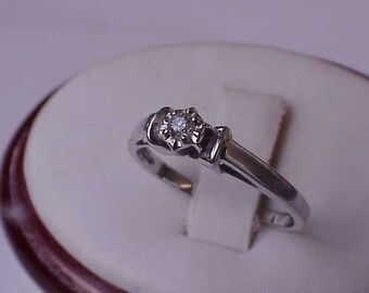 Antique 10k White Gold Engagment  Old European Cut Diamond  Ring,late 1800s