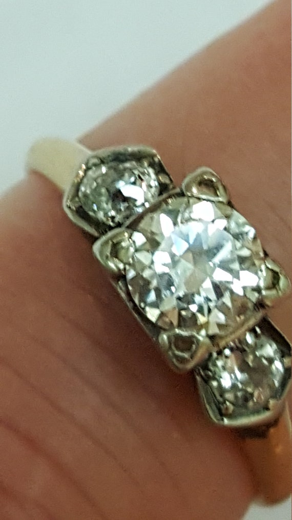 Antique 14kt Yellow Gold 3 stone  .80ct Diamond Ri