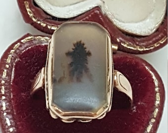 Antique Victorian Natural  Agate 10K Gold  Ring, 1880s