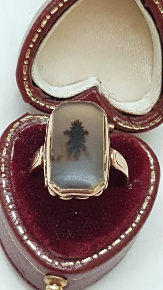 Antique Victorian Natural  Agate 10K Gold  Ring, … - image 1