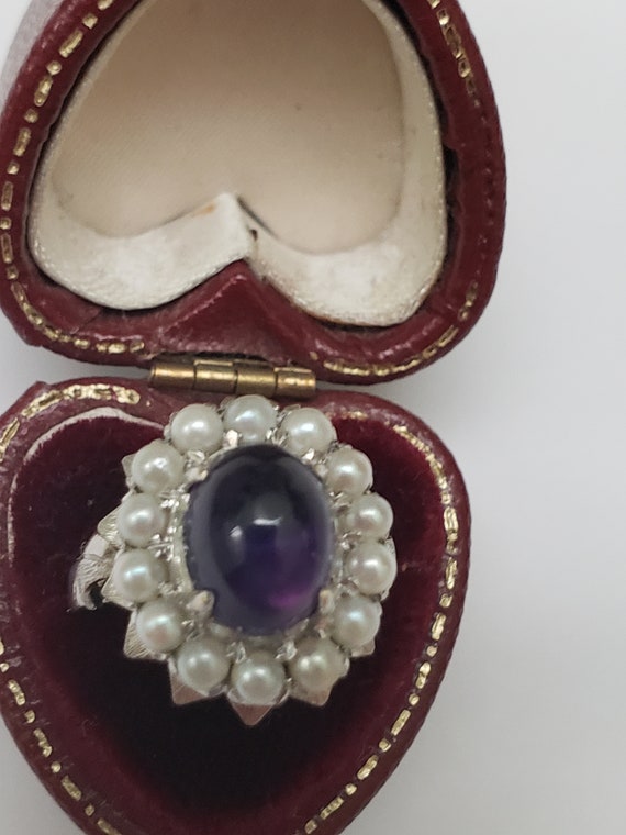 Incredible works of Art Antique 14k WG  Genuine  Cabochon Amethyst  & Seeds Pearl, 1930's View 2