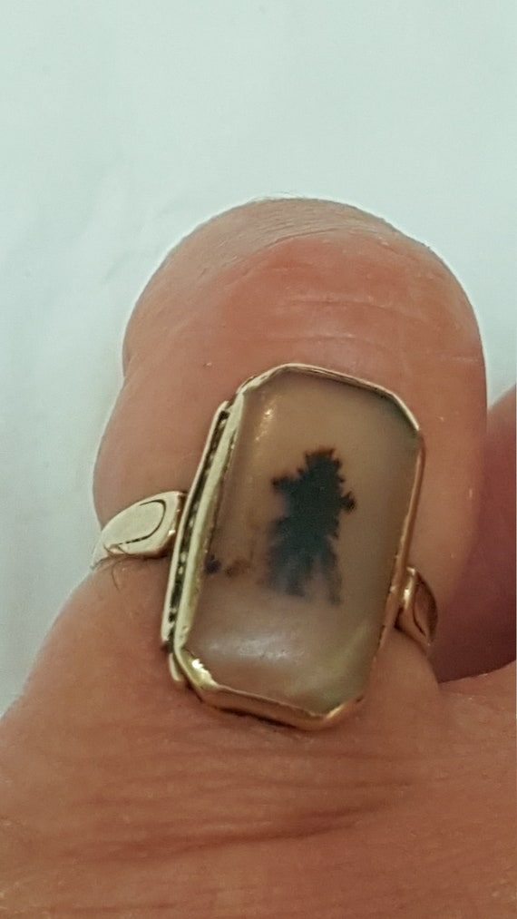 Antique Victorian Natural  Agate 10K Gold  Ring, … - image 2