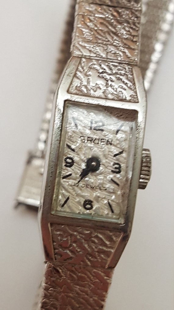 Vintage Gruen  Ladies   10k White Gold Plated Watc