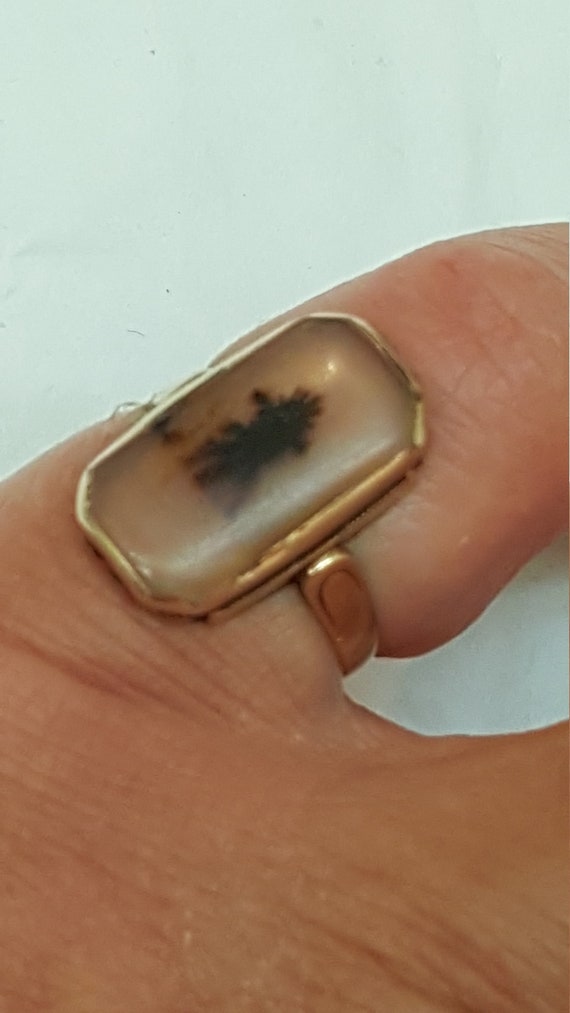 Antique Victorian Natural  Agate 10K Gold  Ring, … - image 3