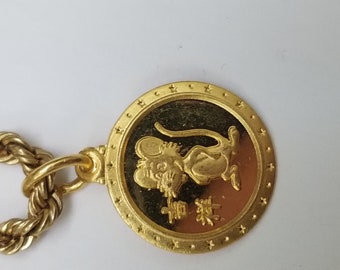 24K Gold Year of The Rat Mouse Chinese Zodiac Charm Pendant .9999