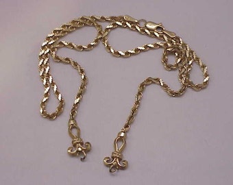 Amazing!  Estate    Fleur-De-Lys  14k Yellow Gold  Rope  Lavaliere Necklace,17", 11.1gr