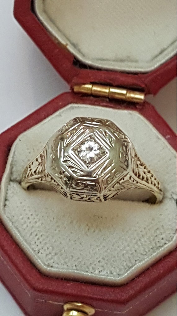 Antique Art Deco   2-Tone 14k Gold  Filigree Diamo