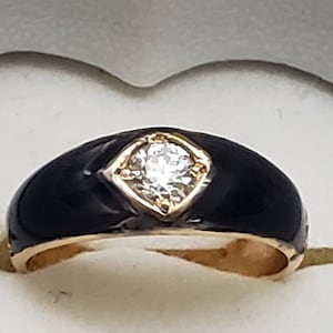 Antique Victorian 18K Yellow  Gold  .50ct VS/F Old European Cut Diamond Blue Enameled Ring, late 1800s
