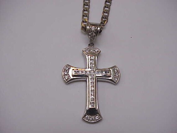 Unique Antique Huge Cross White 37 CZ Stones 925