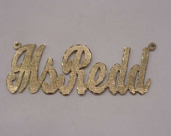 14K SOLID YELLOW GOLD Personalized  "Ms Redd"Cursive Name Pendant