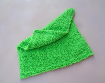 Plush Chenille Lovey, Lime Green, Security Blanket, Baby Toddler Girl Boy, Hand Knit Special Needs Child