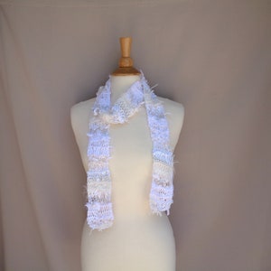 White Art Scarf, Hand Knit Designer Fashion, One of a Kind, Stringy Texture, Wild Scarf, Women & Teen Girls image 6
