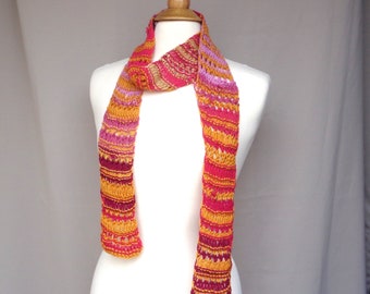 Skinny Art Scarf, Gold & Pink, Striped Neck Scarf, Designer Fashion, Girlpower Knits, Hand Knit, Ombre Colors, Crazy Gift