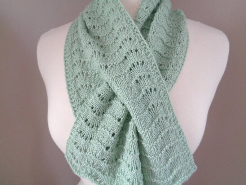 Cashmere Keyhole Scarf, Pistachio Green, Hand Knit Pull Through Scarf, 100% Cashmere, Neck Warmer, Bow Scarflette, Womens Scarf image 4