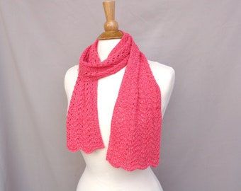 Cashmere Scarf, Watermelon Pink with Gold Glitter Sparkle, Hand Knit, Light Weight Women's Fashion