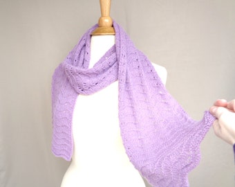 Violet Purple Cashmere Scarf, Luxury Scarf, Super Light, Hand Knit, Long Lacy Wrap Scarf, Ladies Women, Fine Knit