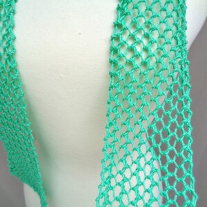 Skinny Lariat Scarf, Aqua Green Glitter, Summer Fashion, Mesh Lace, Hand Knit, Cotton Blend, Thin Knit Scarf, Women Teen Girls image 4