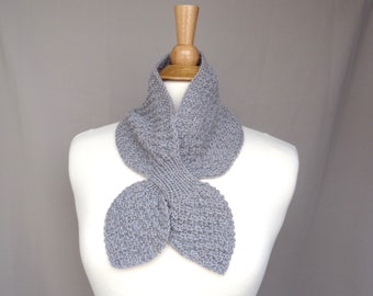 Steel Gray Ascot Scarf, Wool Cashmere, Pull Through Scarflette, Neck Warmer, Hand Knit Women's Scarf