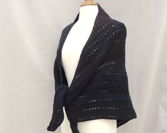 Black Lace Shawl, Hand Knit, Variegated Stripes, Cashmere Alpaca Wool Blend, Large Triangle Scarf, Unique Formal