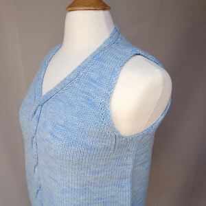 Pullover Sweater with Cable Design, Sleeveless Sweater Vest, Hand Dyed Blue Merino Wool, Hand Knit, Fall Winter Layer image 3