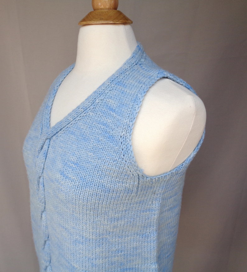 Pullover Sweater with Cable Design, Sleeveless Sweater Vest, Hand Dyed Blue Merino Wool, Hand Knit, Fall Winter Layer image 3