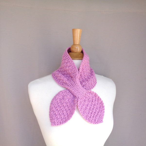 Bubblegum Pink Ascot Scarf, Hand Knit Pull Through Keyhole Scarflette, Neck Warmer, Merino Wool Cashmere