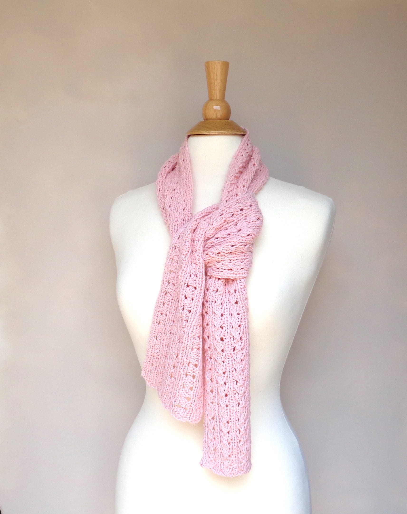 Cotton Silk Scarf Rose Pink Hand Knit Short Women's - Etsy