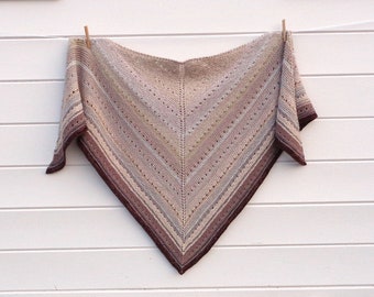 Hand Knit Shawl Wrap, Brown Ombre Gradient Stripes, Alpaca Wool Blend, Large Wrapping Shawl Prayer Comfort
